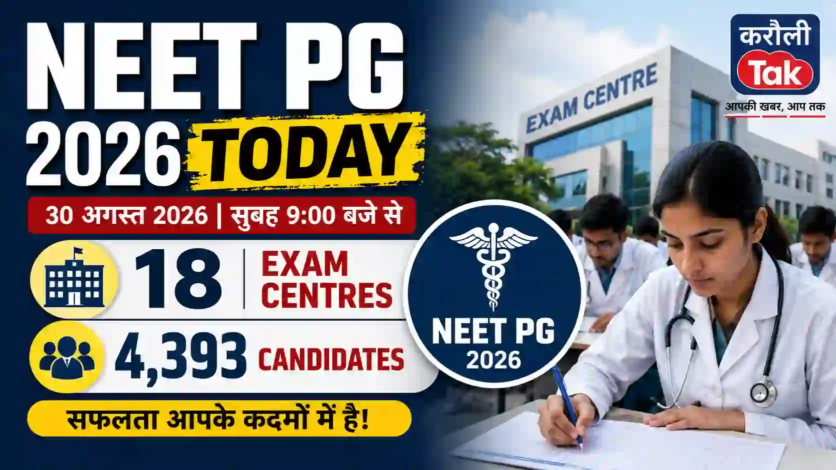 NEET PG 2026 Exam Today Coimbatore 18 centres August 30